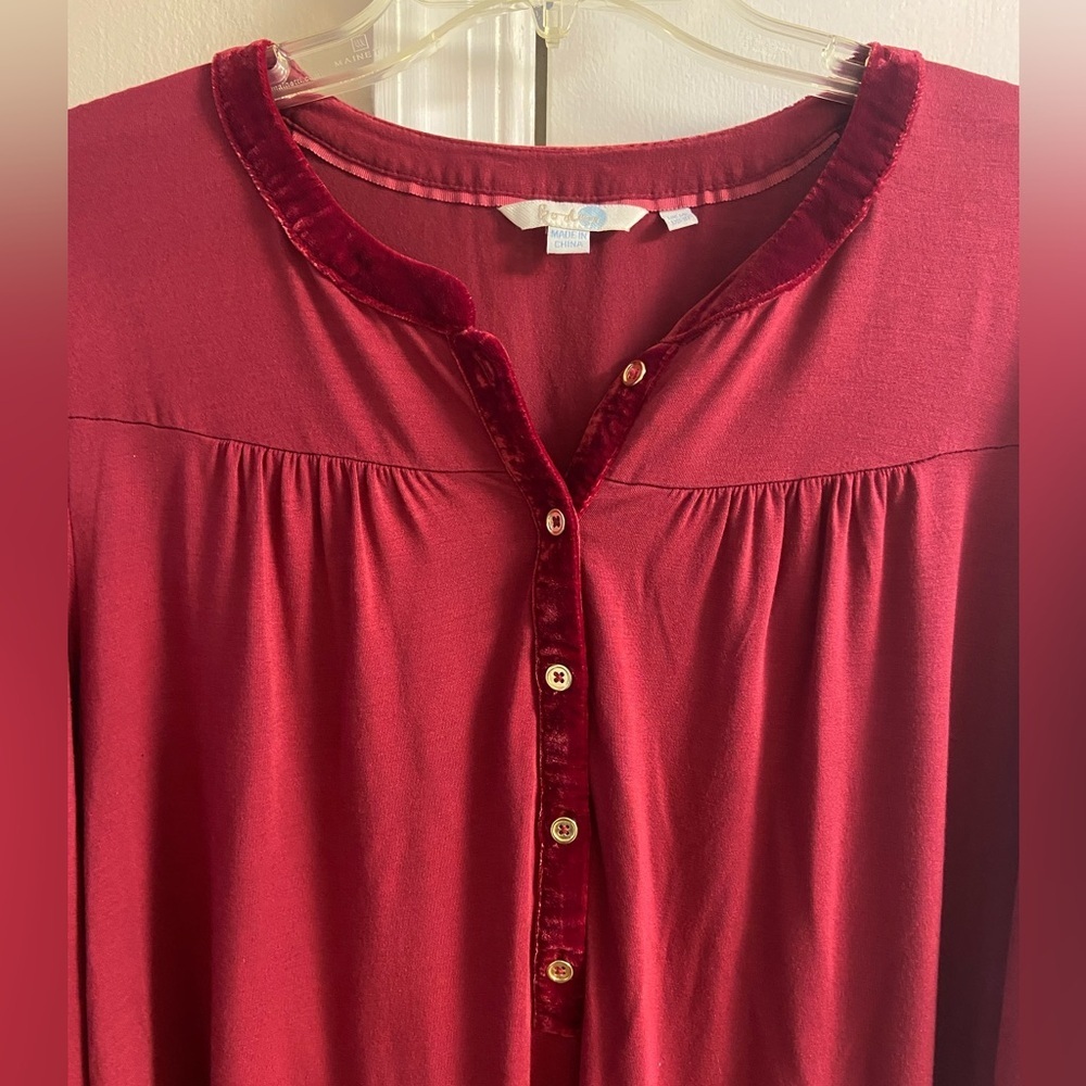Boden Nadine velvet trim pop over blouse modal  bell sleeves Sz 10 - Picture 4 of 7